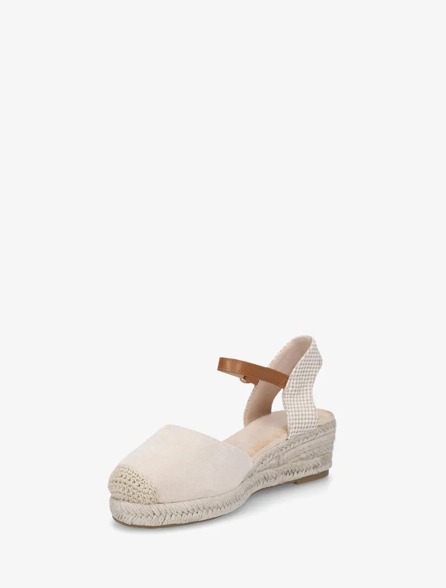 Espadrille Compensée en Daim Beige