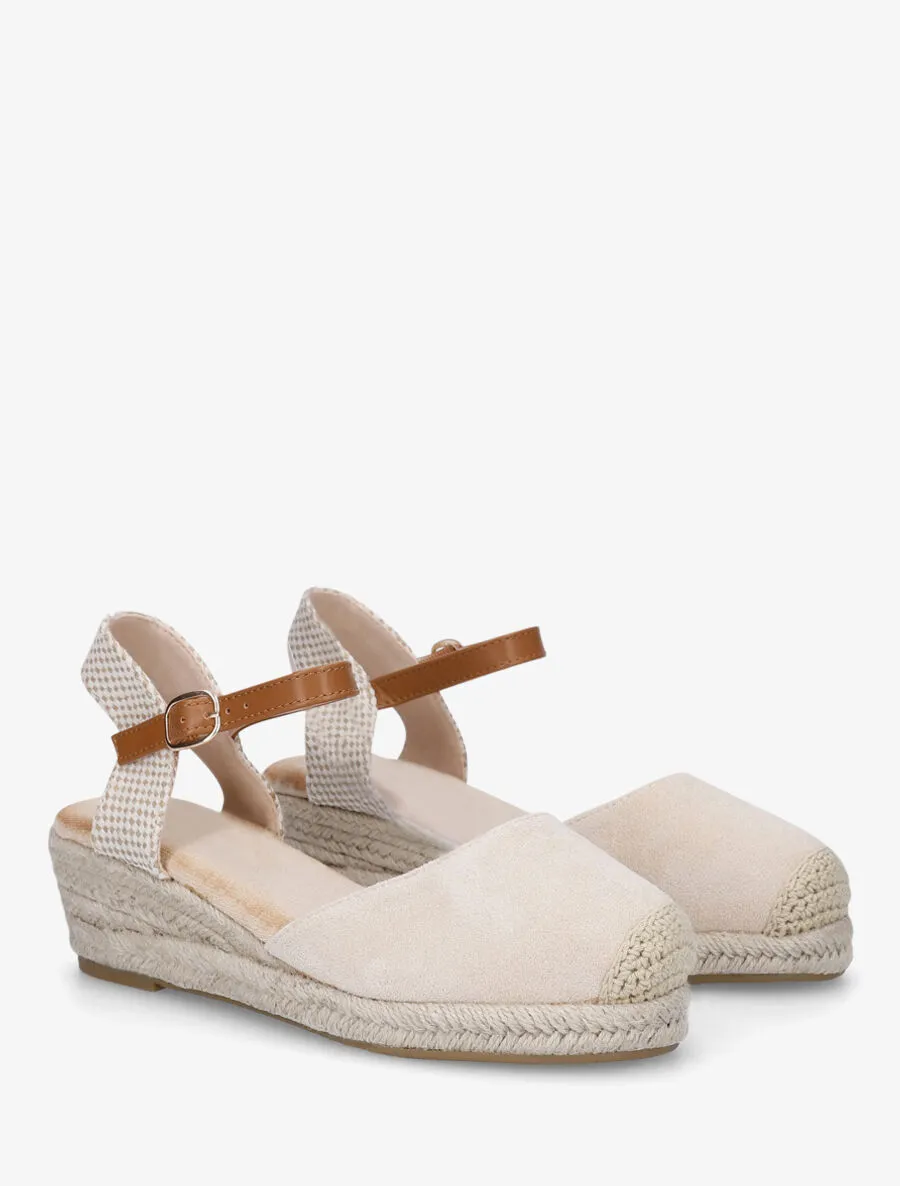 Espadrille Compensée en Daim Beige