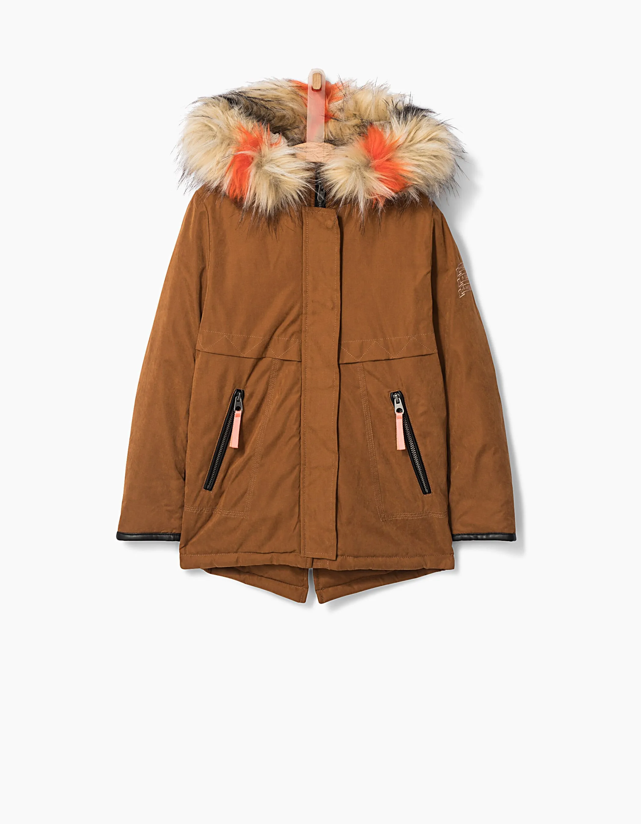Parka cognac fourrée à capuche colorée fille