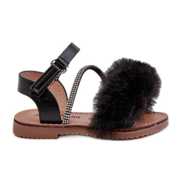 Black Furry Velcro Kids Sandals by Rosavere